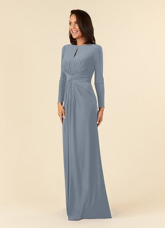 Azazie Natalya Mère de la mariée Robes Robe Trapèze en Tricot de luxe Plissée Bleu Poussiéreux image2