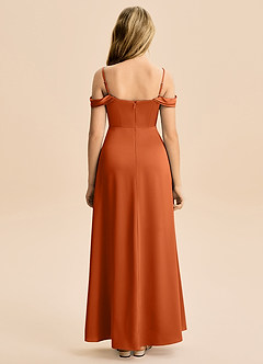 Azazie Lettie Junior A-Line Off-Shoulder Stræk satin Gulv-længde Junior brudepige Kjole image3