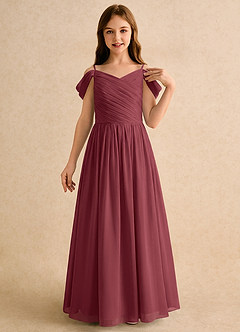 Azazie Chelo Girls Formal Flower Girl Dresses Merlot A-Line Pleated Chiffon Dress image5