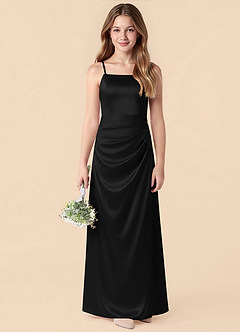 Azazie Renna Junior Black Mermaid Pleated Stretch Satin Dress image1