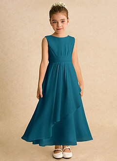 Azazie Edelweiss Flower Girl Dresses Ink Blue A-Line Pleated Chiffon Dress image4