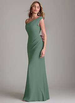 Azazie Emerson Bridesmaid Dresses Eucalyptus Sheath Off the Shoulder Chiffon Dress image6