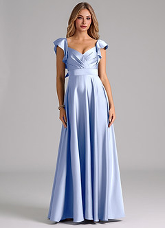 Azazie Leilani Brautjungfernkleider A-Linie Gestreift Stretch-Satin Kleid Eis image3