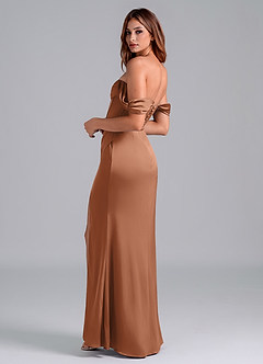 Azazie Asha Jurken voor bruidsmeisjes Converteerbaar Jurk van Stretch Satijn met Kolom Off the Shoulder Bronzeertint image2