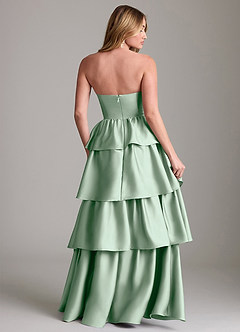 Azazie Faye Bridesmaid Dresses Agave A-Line Ruched Stretch Satin Dress image2