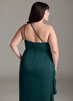 Azazie Latrice Brautjungfernkleider Etui Kaskadierende Rüschen an einer Schulter Stretch-Satin Kleid Kiefer image12