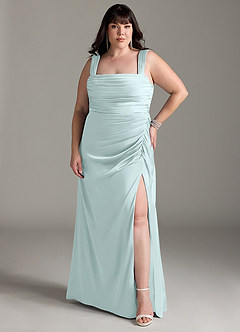 Azazie Jesaphine Bridesmaid Dresses Sea Glass Sheath Bow Stretch Satin Dress image8