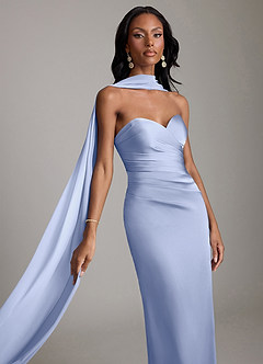 Azazie Sonora Vestidos de damas de honor Vestido de Hielo de Satén Elástico de Corte Recto con Sin tirantes image4