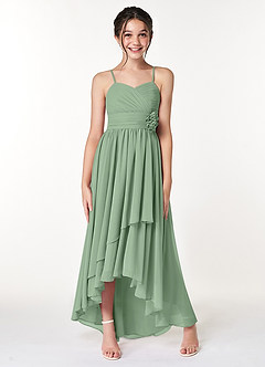 Azazie Catalina Junior Matcha A-Line Ruched Chiffon Dress image4