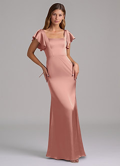 Azazie Elkie Jurken voor bruidsmeisjes Jurk van Stretch Satijn met Zeemeermin Vierkante halslijn Rozet image5