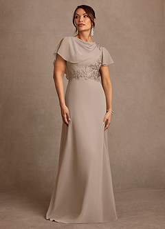 Azazie Frieda Mother of the Bride Dresses Taupe A-Line Applique Chiffon Dress image1