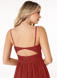 Azazie Yanelie Final Sale Terracotta A-Line Scoop Pleated Chiffon Dress image11