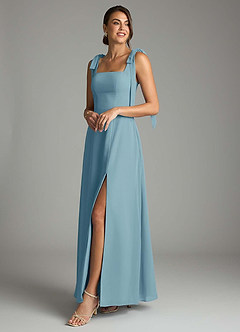 Azazie Debra Bridesmaid Dresses Moody Blue A-Line with Pockets Chiffon Convertible Dress image8