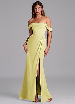 Azazie Johana Bridesmaid Dresses Lemon Sorbet Mermaid Off the Shoulder Chiffon Convertible Dress image7