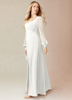 Azazie Leonia Bridesmaid Dresses White A-Line Long Sleeve Chiffon Dress image4