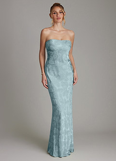 Azazie Viv Robes de demoiselle d'honneur Robe Fourreau en Jacquard Sans bretelles Jacquard Bleu Clair image3