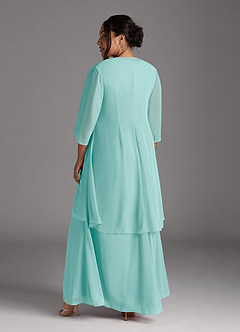 Azazie Manuella vestidos de madre de la novia Vestido de Aqua de Gasa de Corte En A con Cuello en V plisado image15