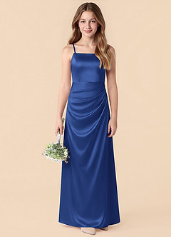 Azazie Renna Junior Royal Blue A-Line Pleated Stretch Satin Dress image1