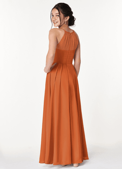 Azazie Ginger Junior Cinnamon A-Line Pleated Chiffon Dress image2