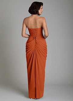 Azazie Nyra Vestidos de damas de honor Vestido Naranja Quemada de Gasa de Corte Recto con Corsé image2
