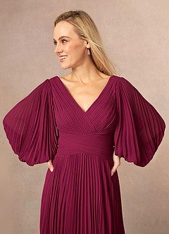 Azazie Zahara Final Sale Burgundy A-Line V-Neck Pleated Chiffon Dress image5