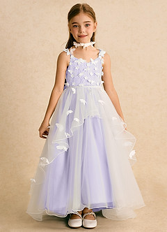 Azazie Darlina vestidos de niña de las flores Vestido de Marfil Lila de Tul de Princesa con Encaje image4
