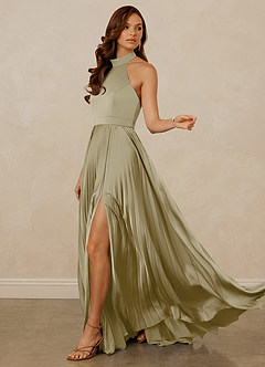 Christian Siriano Bridal for Azazie 1007 Bridesmaid Dresses Moss Green A-Line Pleated Stretch Satin Dress image5