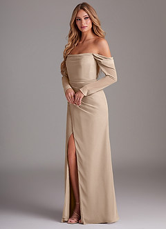 Azazie Hallie Brautjungfernkleider Meerjungfrau-Linie Langarm Chiffon Kleid Taupe image3