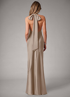Azazie Velli Bridesmaid Dresses Taupe Mermaid High Neck Stretch Satin Dress image4
