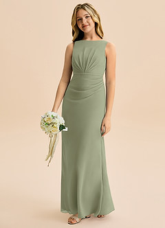 Azazie Floris Junior Robe Trapèze en Mousseline de soie Plissée Pistache image1