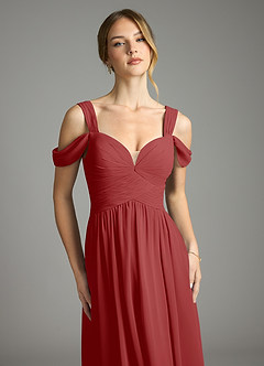 Azazie Lianne Bridesmaid Dresses Rust A-Line Off the Shoulder Chiffon Dress image3