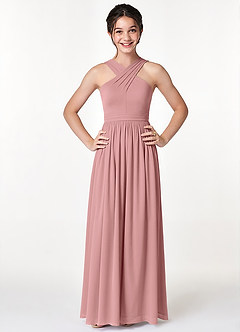 Azazie Jiya Junior Dusty Rose A-Line Pleated Mesh Dress image4
