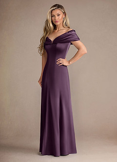 Azazie Auberdeen Mère de la mariée Robes Robe Sirène en Satin extensible Plissée Prune image4