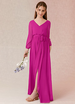 Azazie Angelica Junior Fuchsia A-Line Pleated Chiffon Dress image5