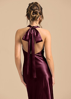 Azazie Velli 신부 들러리 드레스 쉬스 하이넥 메탈릭 새틴 바닥 길이 드레스 image6