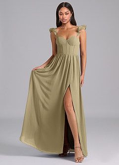 Azazie Denisse Bridesmaid Dresses Moss Green A-Line Ruched Chiffon Dress image4