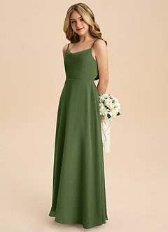 Azazie Shale Junior Olive A-Line Bow Chiffon Dress image6
