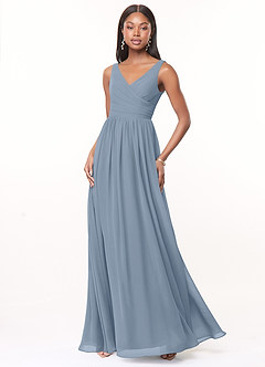 Azazie Keyla Vestidos de damas de honor Vestido de Azul Polvoriento de Gasa de Corte En A con Cuello en V Plisado image1