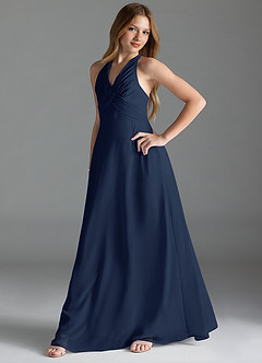 Azazie Tessie Junior Dark Navy A-Line Pleated Chiffon Dress image3