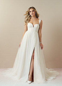 Azazie Maia Wedding Dresses Diamond White Cream A-Line Off the Shoulder Tulle Dress image6