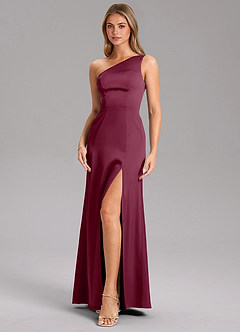 Azazie Feby Bridesmaid Dresses Mulberry A-Line One Shoulder Stretch Satin Dress image6