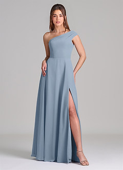 Azazie Melanie Jurken voor bruidsmeisjes Jurk van Chiffon met A-Lijn Off the Shoulder Stoffig Blauw image3