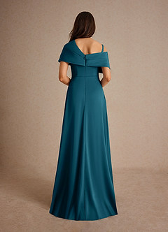 Azazie Milton Mother of the Bride Dresses Ink Blue A-Line Pleated Stretch Satin Dress image4