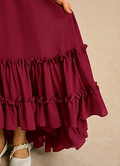Azazie Kass Flower Girl Dresses Burgundy A-Line Pleated Chiffon Dress image7
