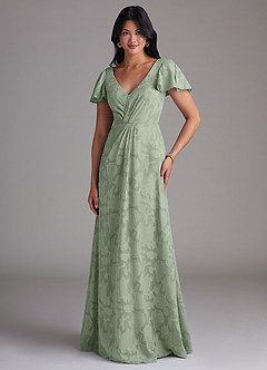 Azazie Soren Bridesmaid Dresses Agave A-Line Pleated Floral Burnout Dress image4