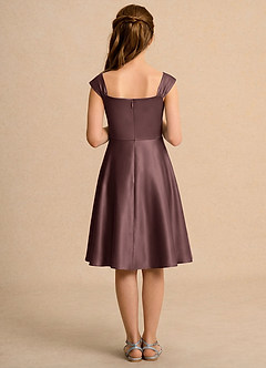 Azazie Budle Girls Formal Flower Girl Dresses Espresso A-Line Pleated Matte Satin Dress image2