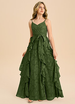 Azazie Peyton Junior Vestido de Oliva de Devorado Floral de Corte en A con Plisado image4