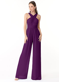 Azazie Berdie Brudtärnklänningar Jumpsuit av i Chiffong V-ringad plisserad halare image1