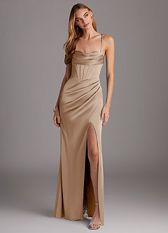 Azazie Brookelle Brautjungfernkleider Etui Herzchen Korsett Stretch-Satin Kleid Taupe image4