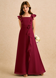 Azazie Soso Girls Formal Robe Demoiselle D'honneur Fillette Robe Trapèze en Mousseline de soie Plissée Bourgogne image5
